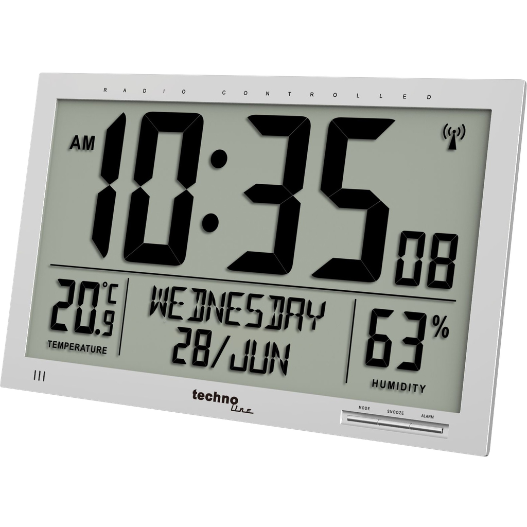 Techno Line WS 8013 Wandklok Zendergestuurd Groot display Zilver 