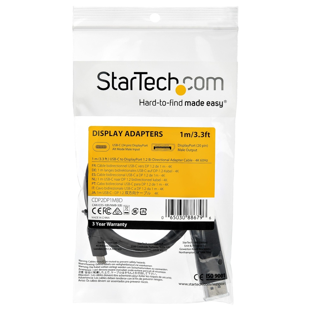 Startech CDP2DP1MBD USB-C naar Displayport kabel 1m Zwart