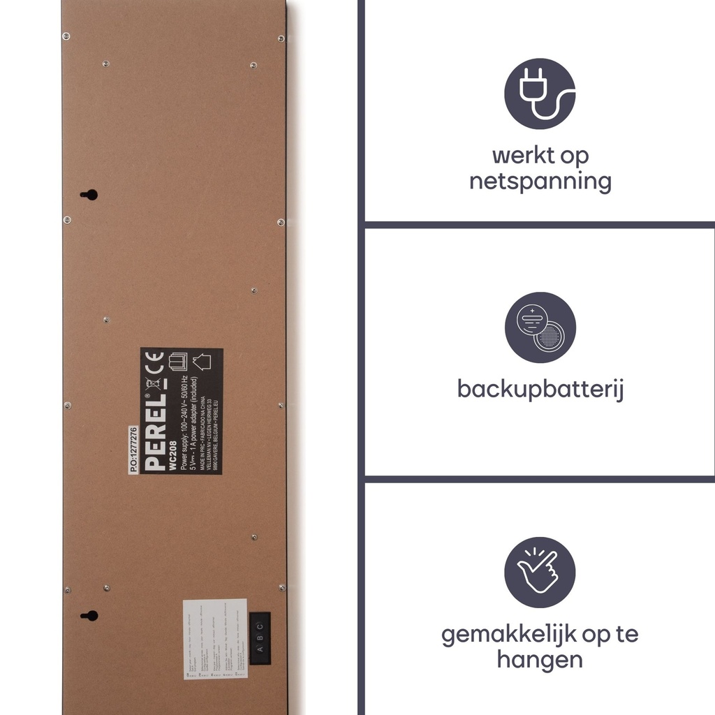 Perel WC208 Wandklok LED 83x23x4cm Zwart