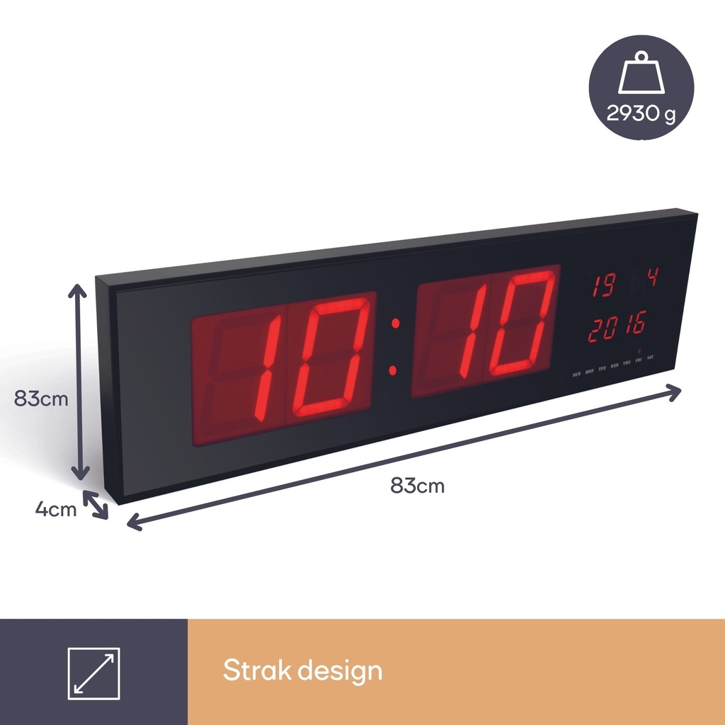 Perel WC208 Wandklok LED 83x23x4cm Zwart