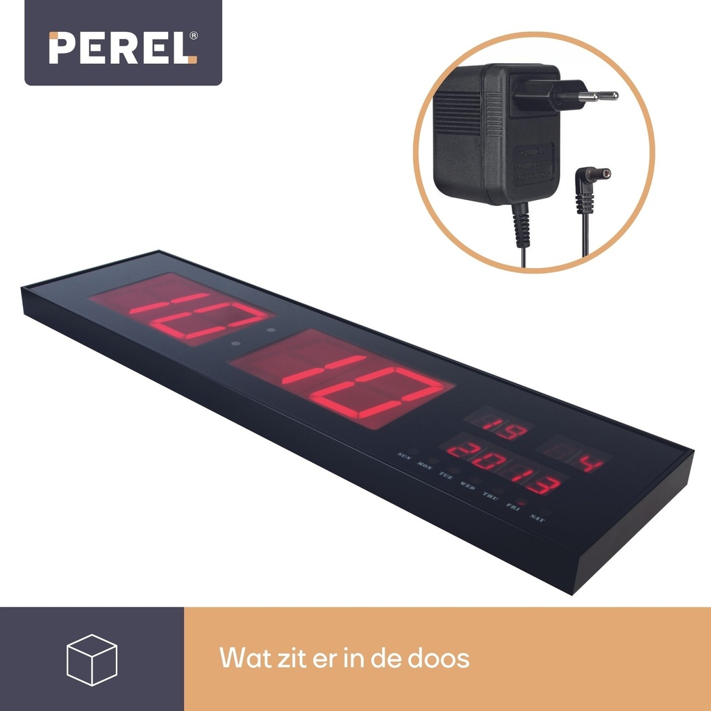 Perel WC208 Wandklok LED 83x23x4cm Zwart