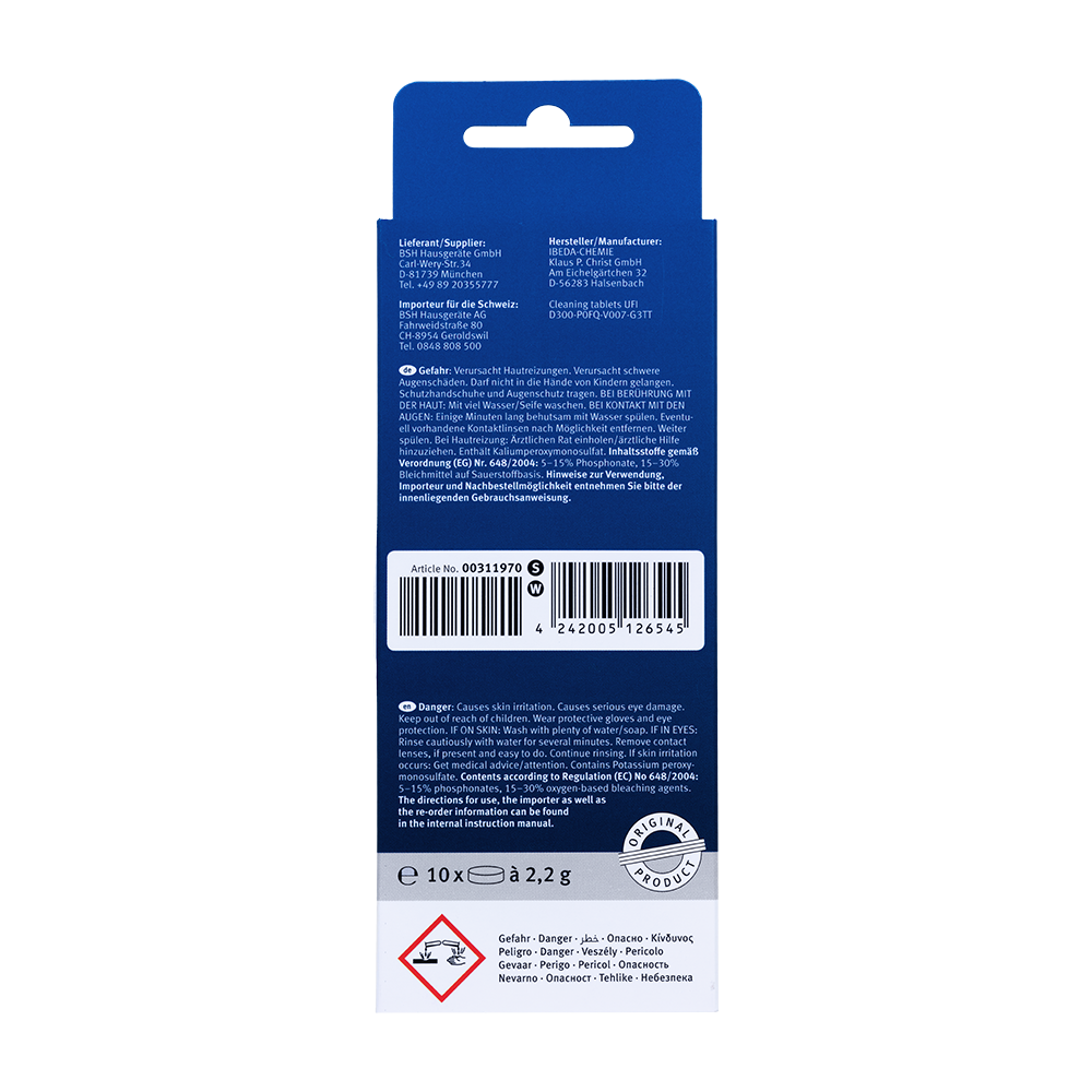 Bosch 00312295 Reinigingstabletten koffie- espressomachines / waterkokers 10 Stuks