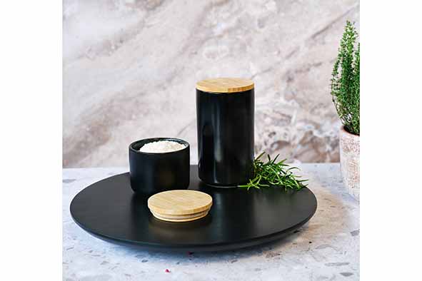 Cosy & Trendy 5857012 Black&Wood Lazy Susan 39.5 x 3.5 cm Bamboe Zwart