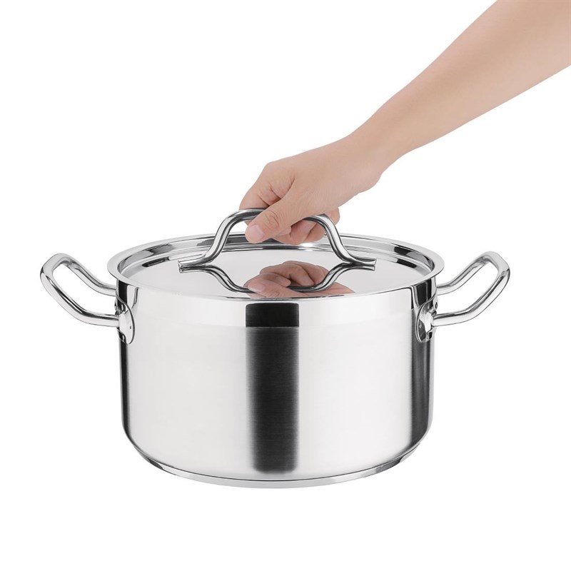 Nisbets Essentials DB254 Kookot met deksel 18,6x24(Ø)cm 5.6l RVS Grijs
