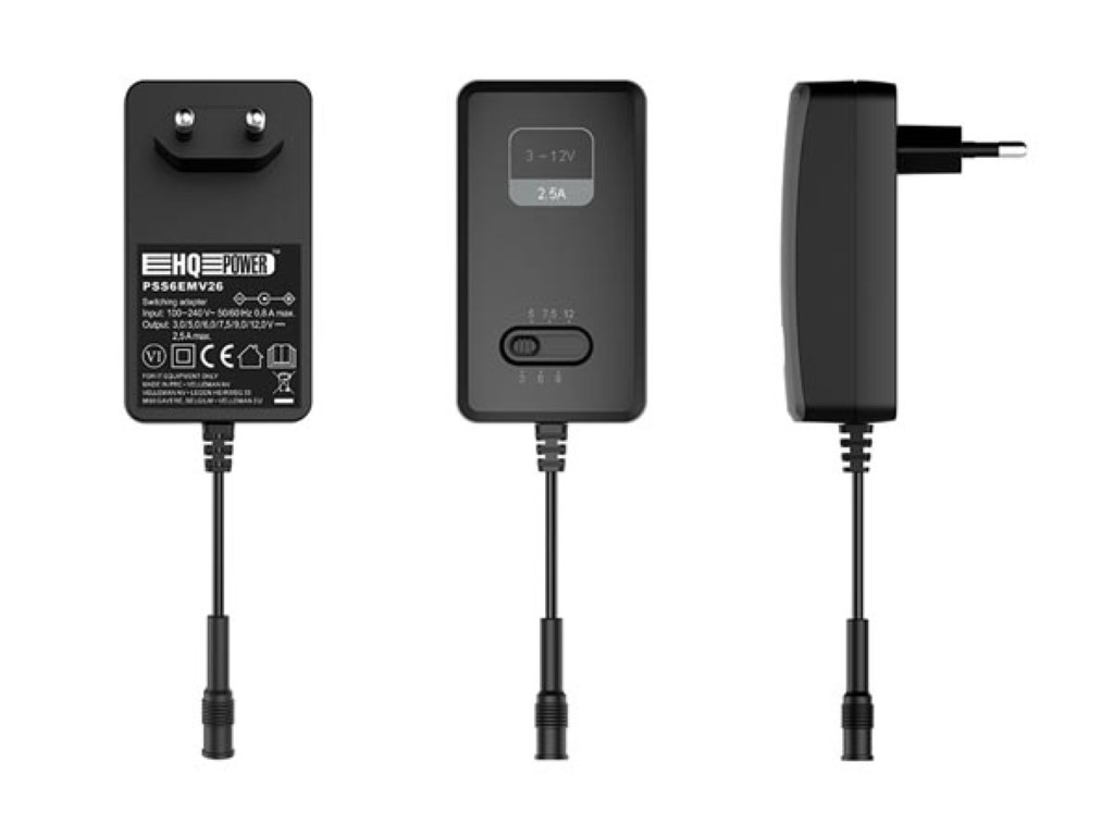 HQ-Power PSS6EMV26 Compacte Schakelende Voeding 100-240 v  3-12 vdc - 2.5 a 6 pluggen Zwart