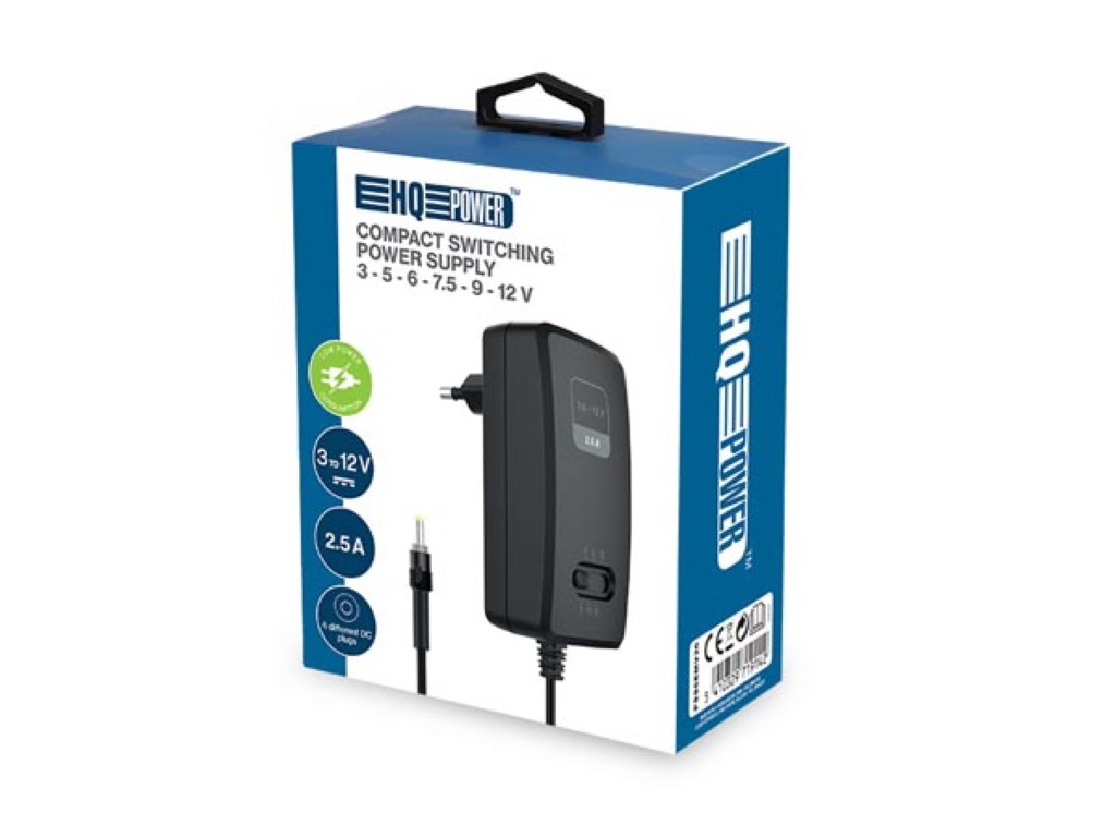 HQ-Power PSS6EMV26 Compacte Schakelende Voeding 100-240 v  3-12 vdc - 2.5 a 6 pluggen Zwart