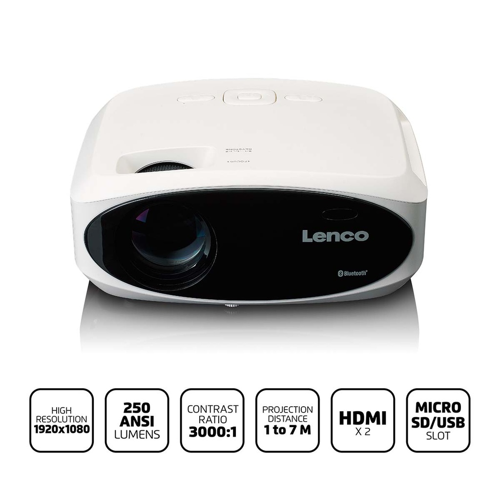 Lenco LPJ-900WH 1080p LCD-projector met Bluetooth Wit