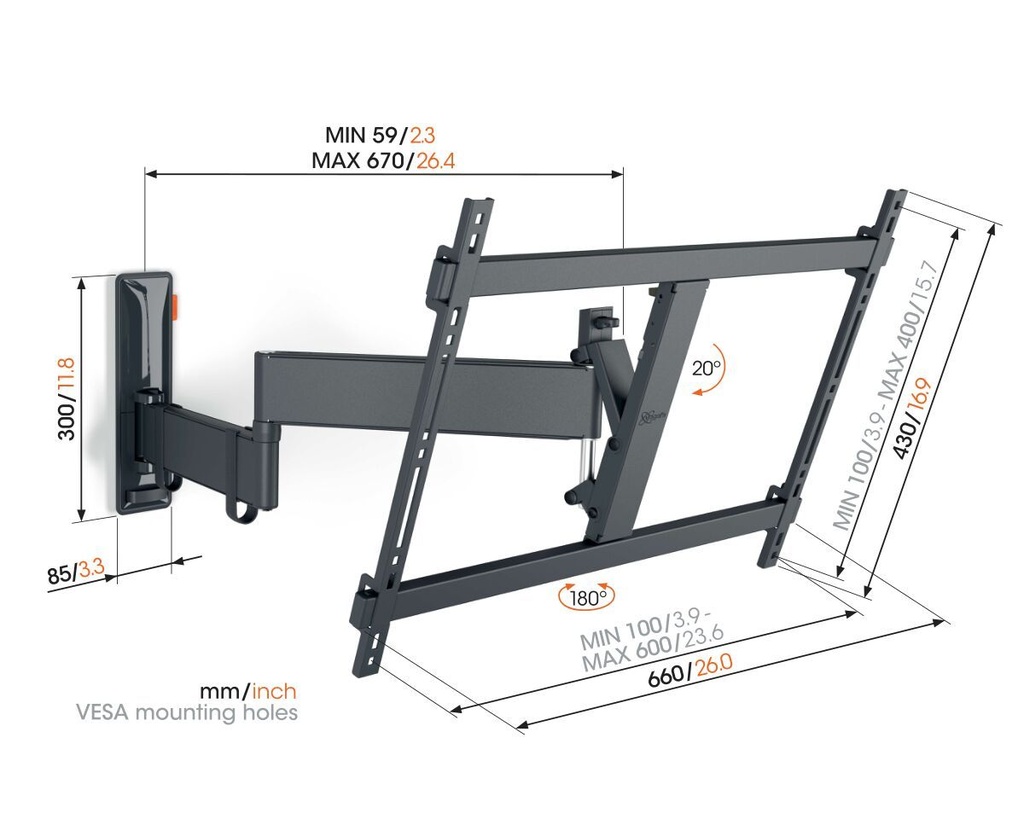 Vogels TVM 3645 TV-Beugel Draai & Kantelbaar 40-77" Zwart