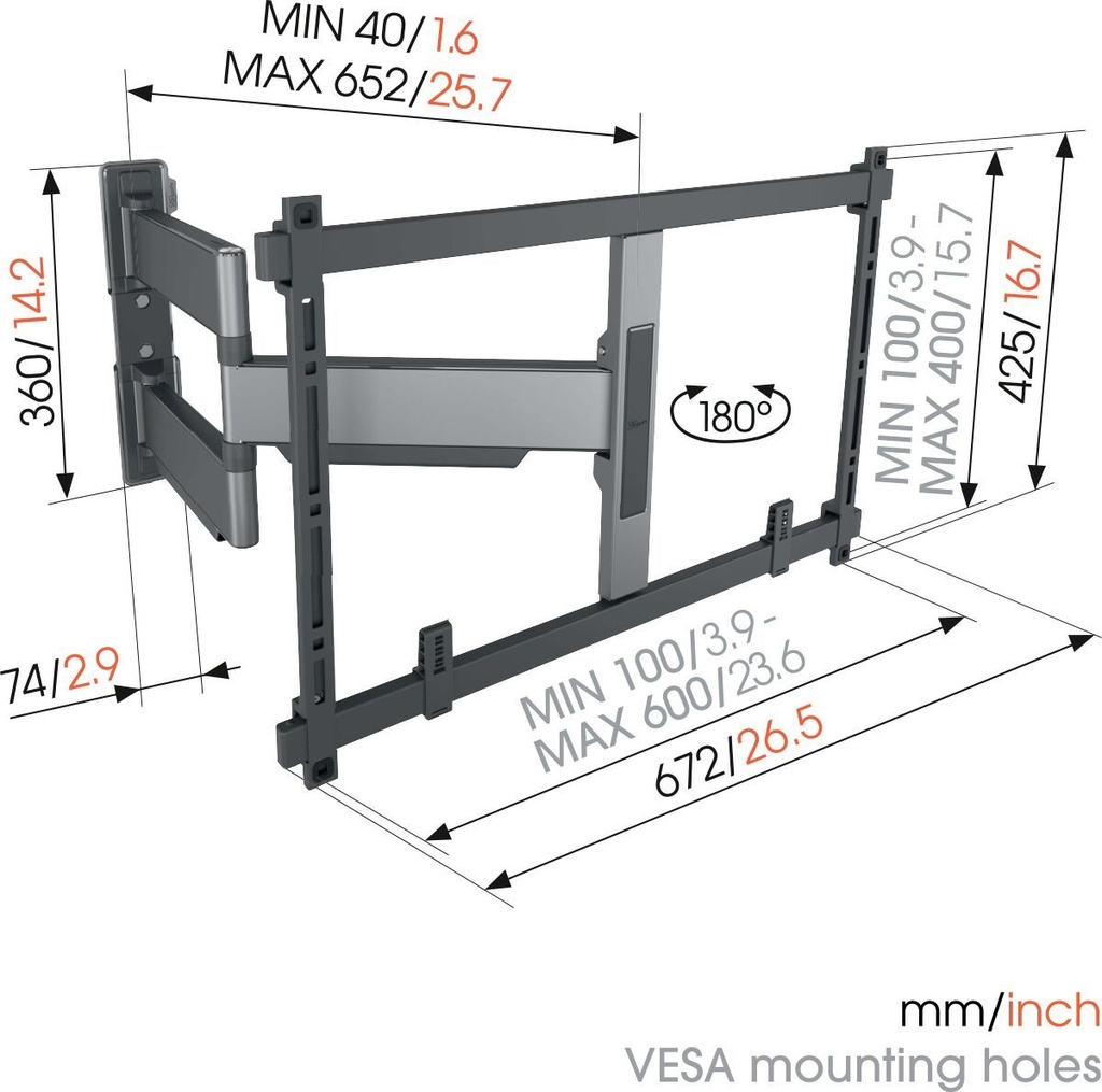 Vogels TVM 5645 Draaibare tv-beugel 40-77" max 45kg VESA 100-100 - 600x400 Grijs