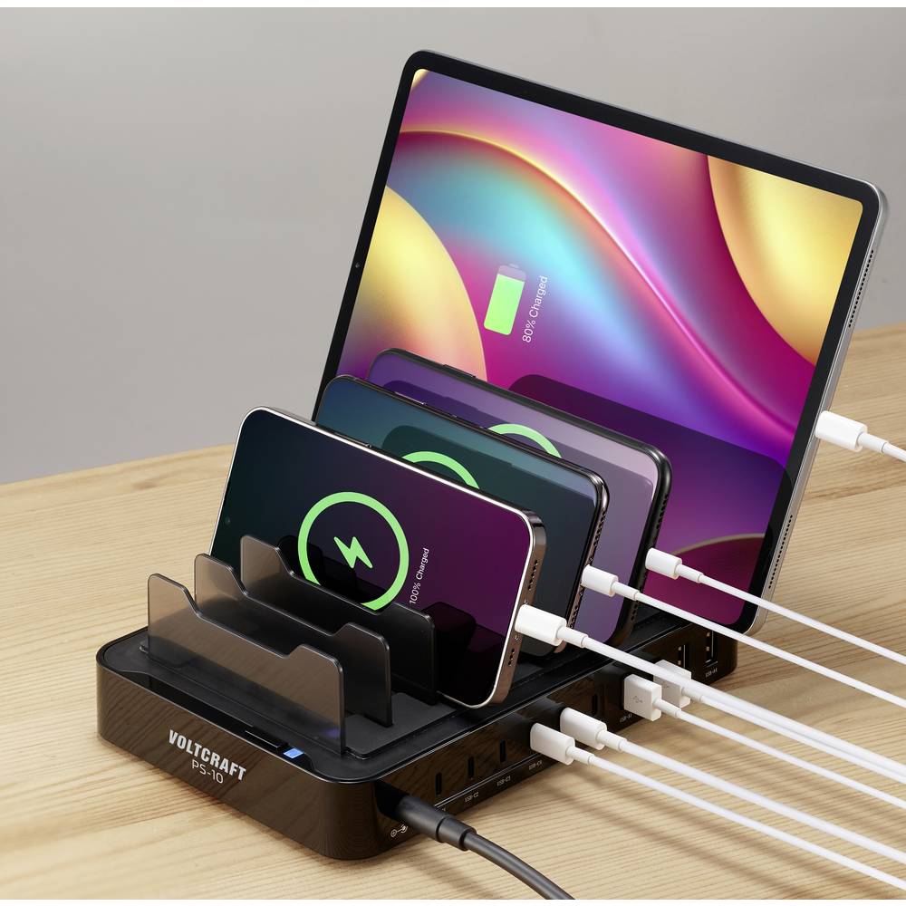 Voltcraft VC-14513990 Bureaulader 120 W 3A 6x USB-C 4x USB-A Zwart