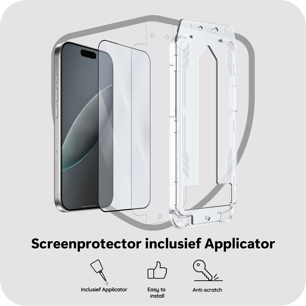 Just in Case iPhone Screenprotector Gehard Glas met Applicator 16 Pro / 17 / 17 Pro