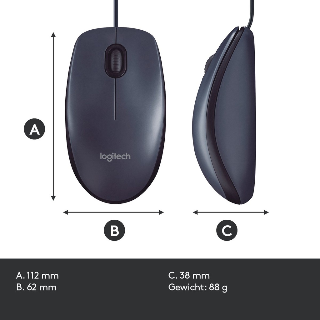Logitech 910-003357 Bedrade Muis B100 800DPI 3 Knoppen Zwart