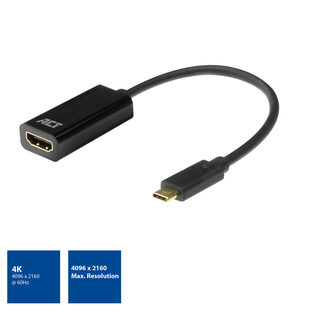 ACT AC7305 USB-C naar HDMI adapter 4K 15cm Zwart