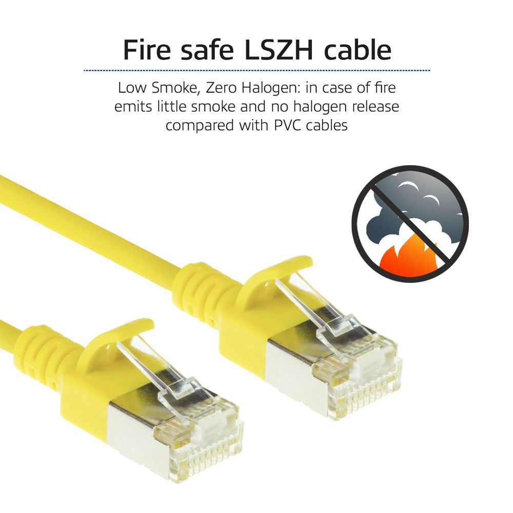 ACT Gele 1,5 meter LSZH U/FTP CAT6A datacenter slimline patchkabel snagless met RJ45 connectoren