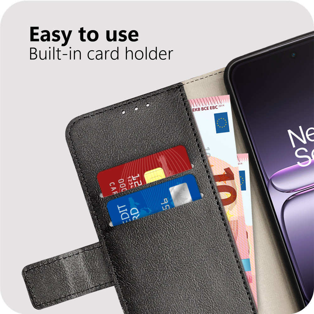 Just in Case MON2783CW1 PU lederen Book Case Klassieke portemonnee hoes OnePlus Nord 5 Zwart