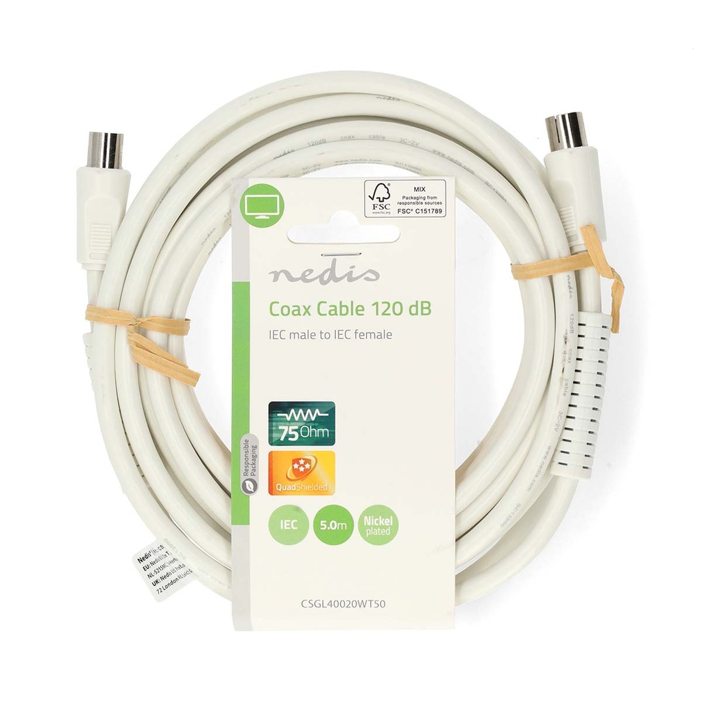 Nedis Coax Kabel 5.0m Wit - CSGL40020WT50