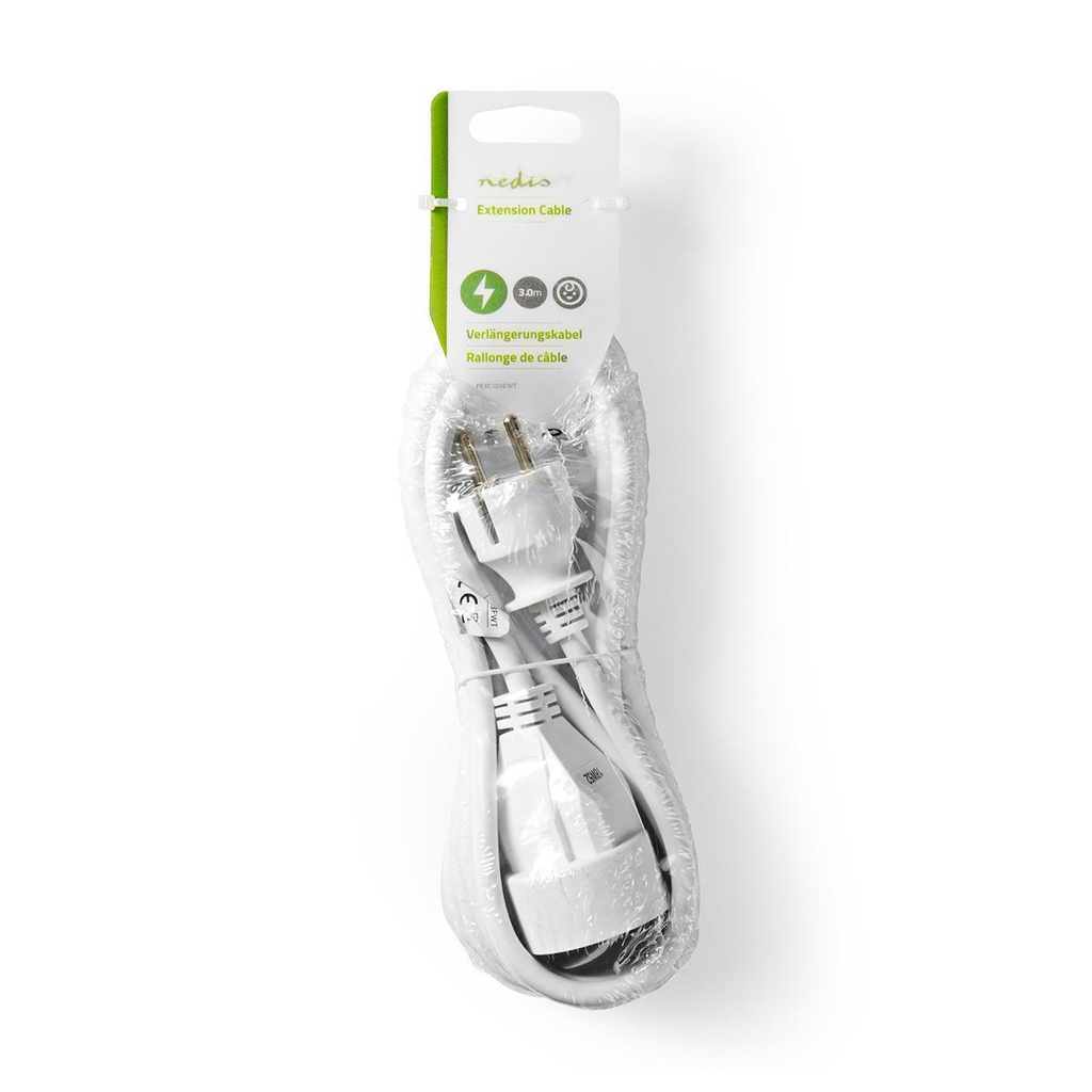 Nedis verlengkabel Type F 3.0m Wit - PEXC103EWT