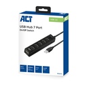 ACT USB Hub 2.0, 7x USB-A, aan- en uit schakelaar, zwart