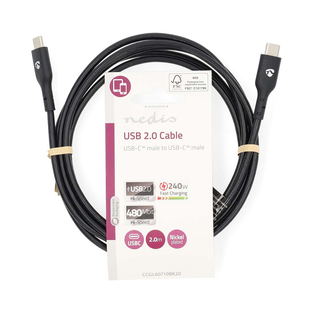 Nedis CCGL60710BK20 USB-C Kabel 2m USB2.0 Zwart