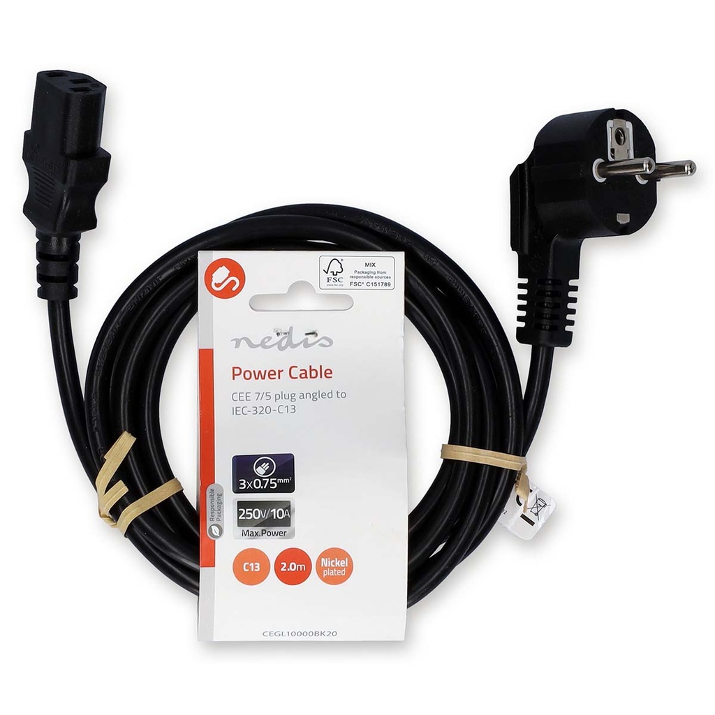 Nedis CEGL10000BK20 StroomkabelType F (CEE 7/7) IEC-320-C13 2m Zwart