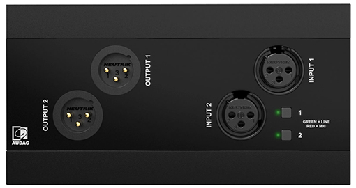 Audac - NWP222/B -Netwerk in  & uitgangspaneel   2 x XLR in  & uit + BT 4 x 2 CH 