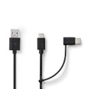 Câble USB 2.0 2 en 1 Nedis CCGL60610BK10 USB-A - USB Micro-B / USB-C 480 Mbit/s 1 m Nickelé Noir