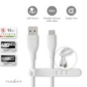 Câble USB 2.0 Nedis CCGB60800WT15 USB-A - USB-C 15 W 480 Mbit/s nickelé 1,5 m Blanc