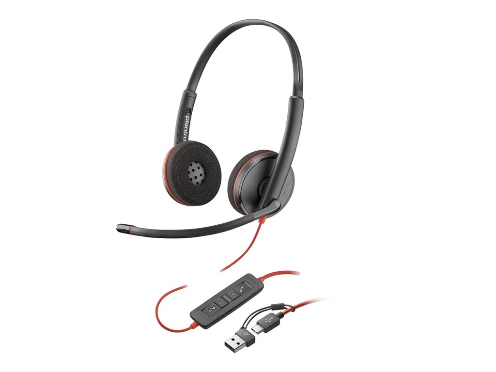 Poly Blackwire 3220 Bekabelde Headset USB-C + Adapter Zwart