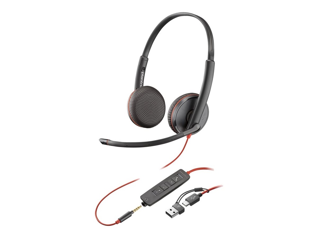 Poly Blackwire 3225 Bekabelde Headset USB-A/USB-C/Jack Zwart