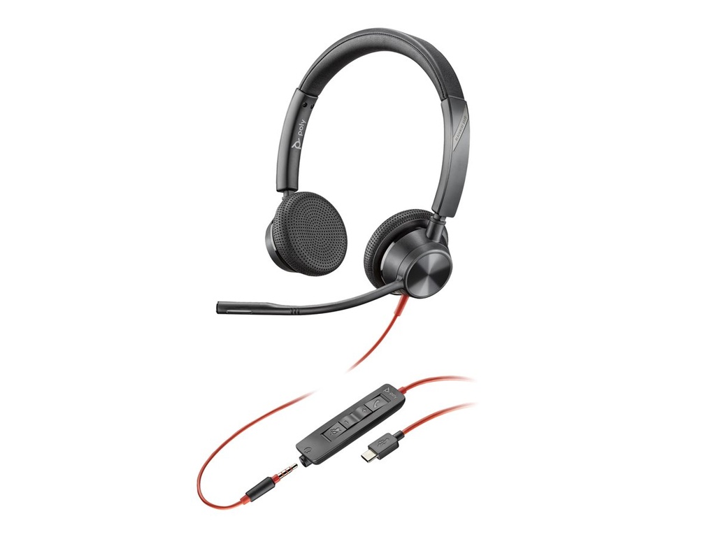 Poly Blackwire 3325 Bekabelde Headset USB-A/USB-C/3.5mm Jack Zwart