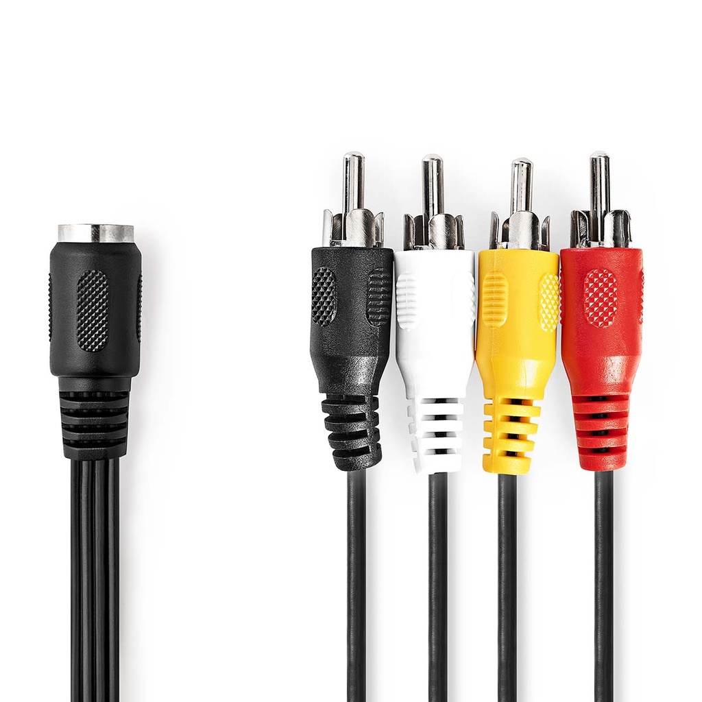 Nedis CAGL20475BK02 DIN-Audiokabel DIN 5-Pins Vrouwelijk - 4x RCA Vernikkeld 20cm Zwart