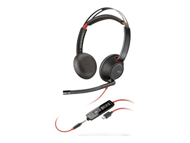 Poly 93S88AA BlackWire 5220 bekabelde Headset USB-A/USB-C/3.5mm Jack Zwart