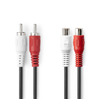 Nedis CAGB24205BK20 Stereo Audio Cable 2x RCA Male - 2x RCA Female Nickel Plated 2m Black