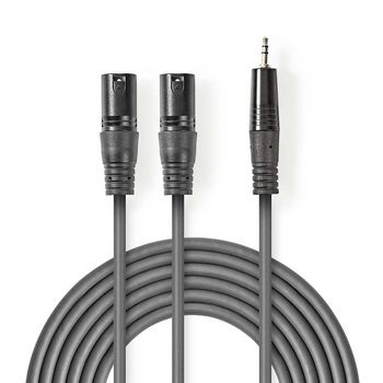 Nedis COTH15310GY30 Gebalanceerde Audiokabel | 2x XLR 3-Pins Male | 3,5 mm Male | Vernikkeld | 3.00 m | Rond | PVC | Donkergrijs | Kartonnen Sleeve