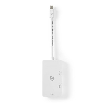 Adaptateur DisplayPort Nedis CCGB37466WT02 Mini DisplayPort - DVI-D, HDMI, VGA 4K à 60 Hz, nickelé, blanc
