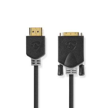 Câble HDMI Nedis CCBW34800AT20 HDMI - DVI-D 24+1 broches 1080p plaqué or 2 m Noir
