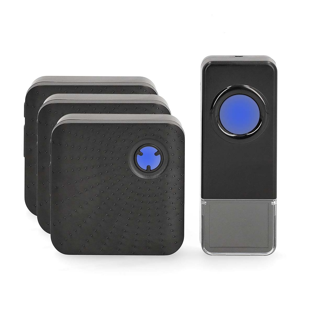 Nedis DOORB310BK3 Wireless Doorbell Set Mains Power 110 dB 150 m IP55 3 Receivers Black