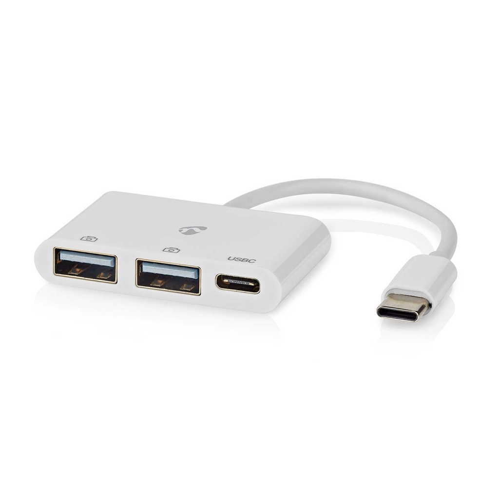 Hub USB 2.0 Nedis CCGB64785WT01 USB-C - USB-C / 2x USB A 480 Mbit/s, nickelé, blanc