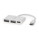 Hub USB 2.0 Nedis CCGB64785WT01 USB-C - USB-C / 2x USB A 480 Mbit/s, nickelé, blanc