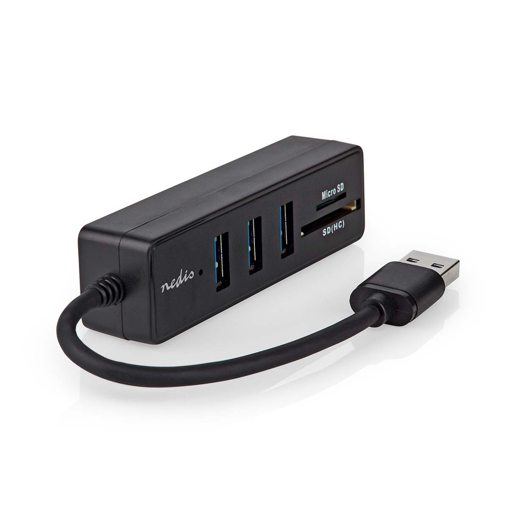 Nedis CCGB61250BK01 USB 3.2 Gen 1-Hub 3x USB A vrouwelijk SD & MicroSD 5 Gbps Zwart