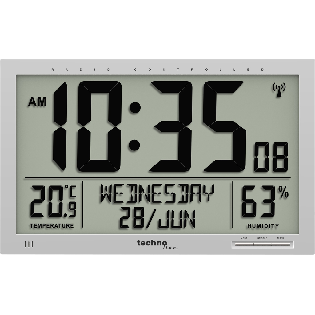 Techno Line WS 8013 Wall Clock Radio Controlled Large Display Silver