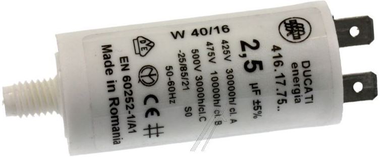 Ducati 416177527 2.5µF-400/450V Faston 6.3mm Starting Capacitor 25mm⌀ x 55mm