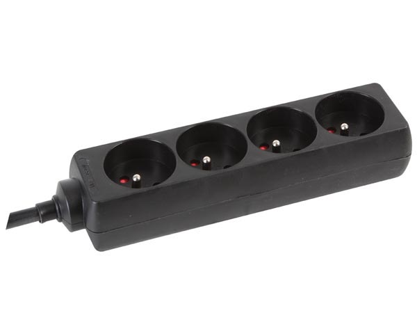 Prise 4 voies Velleman EB4STBHQ-5 avec gaine thermorétractable 3g1,5 5 m broche terre noir