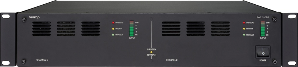 Biamp - PA2240BP - 19" 2-kanaals Eindversterker 240/120W 4/8Ω/100V  