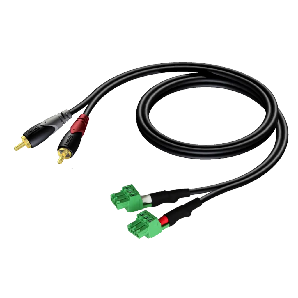 Procab CLA832/1.5 Stereo audio cable 2 x RCA/Cinch - 2 x terminal block (3p - 3.81mm) 1.5m Black