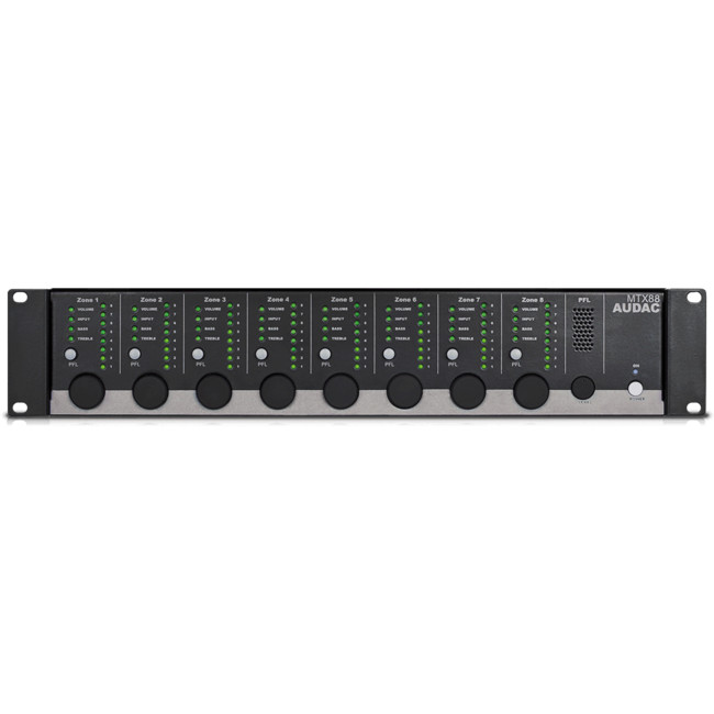Audac 8-zone audio matrix - MTX88 - 8 zone out - 2 mic + 4 line in