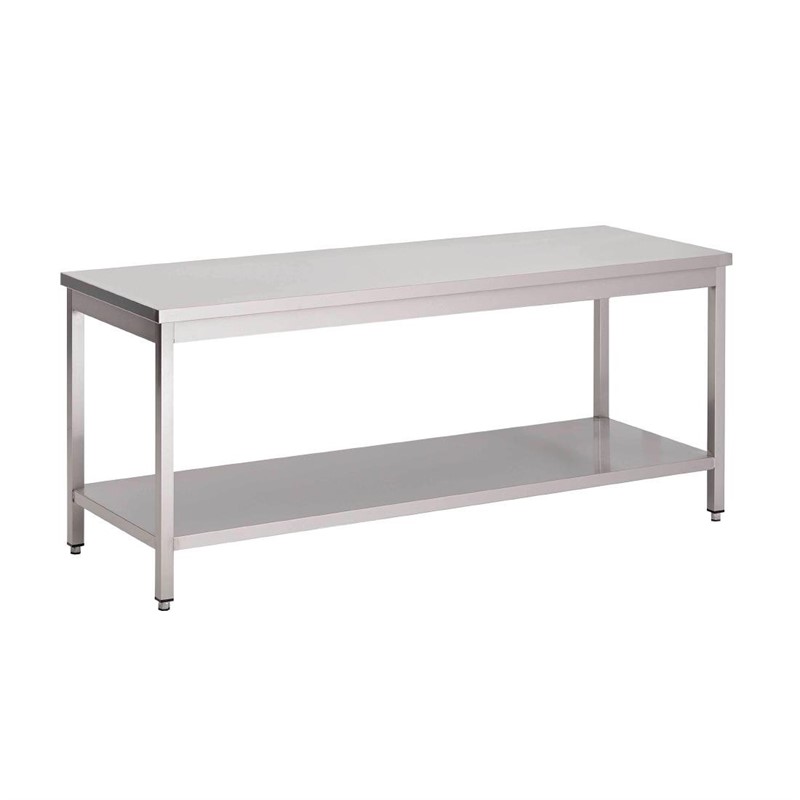 Table de travail Gastro M en acier inoxydable avec étagère inférieure 88x200x70cm Inox - GN129