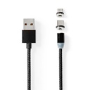 Nedis CCGB60630BK20 USB-Kabel | USB 2.0 | USB-A Male | USB Micro-B Male / USB-C™ Male | 10 W | No Data Transfer | Vernikkeld | 2.00 m | Rond | Nylon | Zwart | Doos