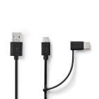 [CCGL60610BK10] Nedis CCGL60610BK10 2-in-1 USB 2.0 Cable USB-A - USB Micro-B / USB-C 480 Mbps 1m Nickel-plated Black
