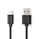 [CCGL60600BK10] Câble USB 2.0 Nedis CCGL60600BK10 USB-A - USB-C 15 W 480 Mbit/s nickelé 1 m Noir